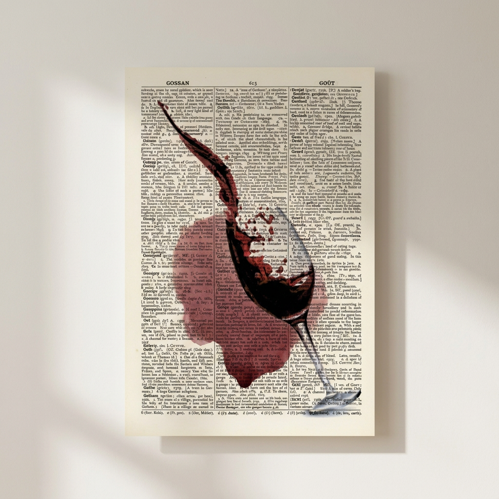 Vintage Dictionary Wine Glass Drawing Poster shown cleanly on a wall