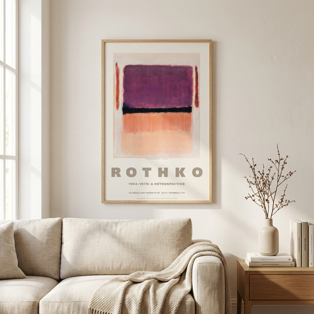 Rothko Lacma Exhibition Lithograph Violet Black Poster framed in an interior