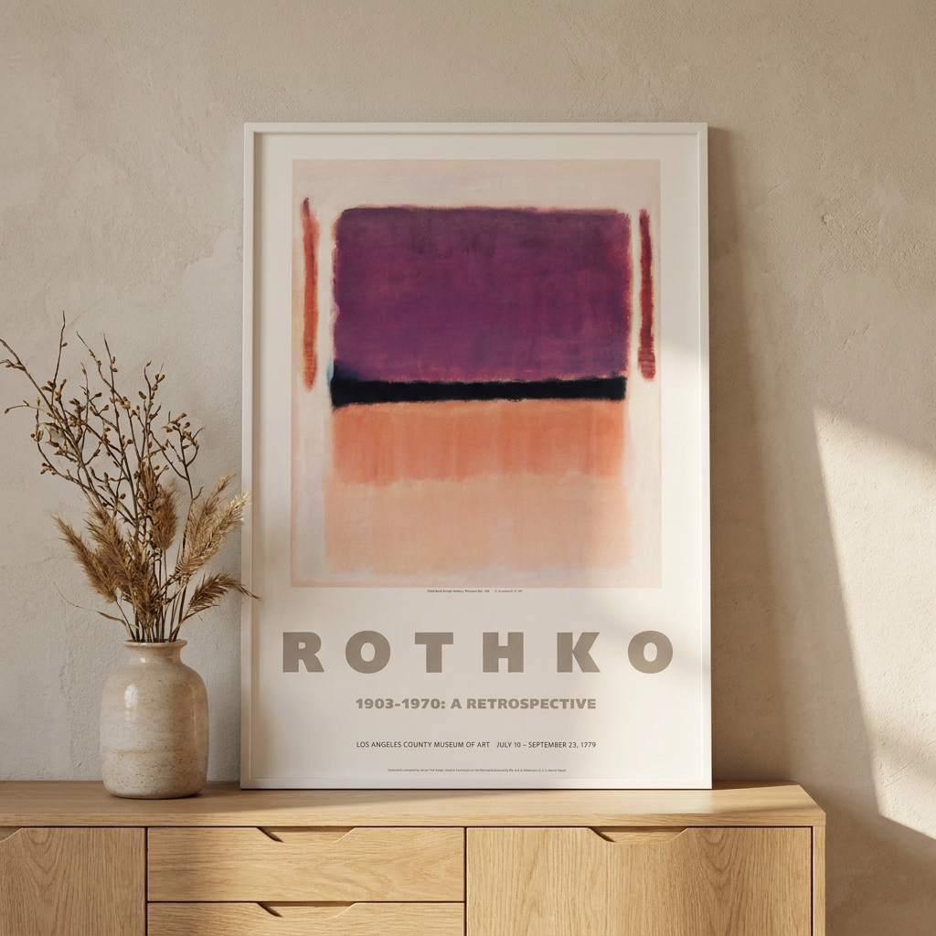 Rothko Lacma Exhibition Lithograph Violet Black Poster framed in an interior