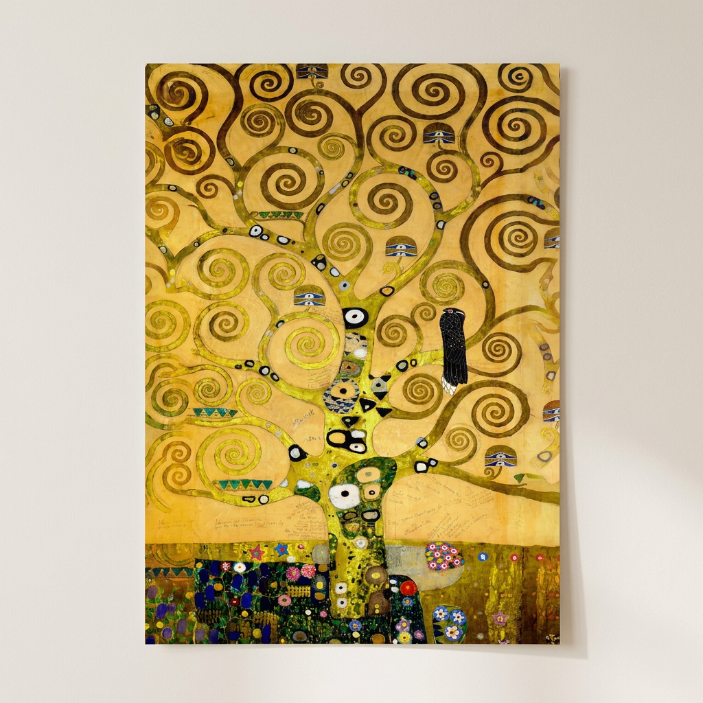 Gustav Klimt Tree Life Poster shown cleanly on a wall