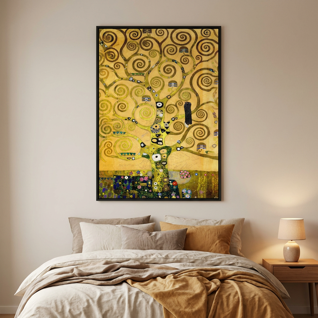 Gustav Klimt Tree Life Poster framed in an interior