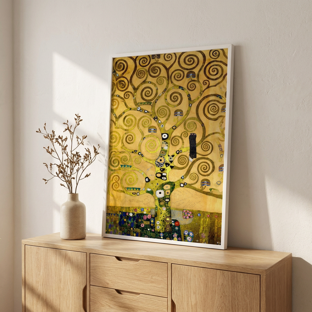 Gustav Klimt Tree Life Poster framed in an interior