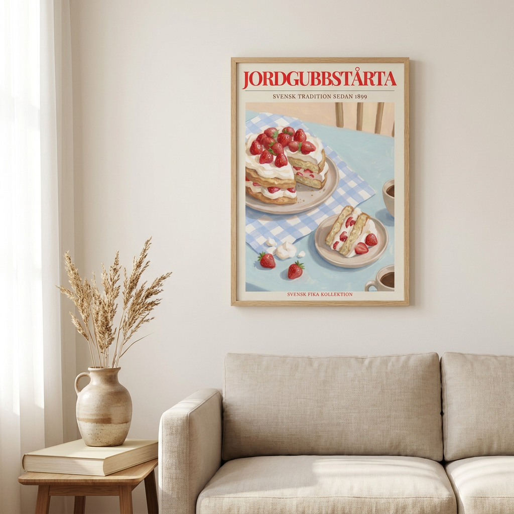 Jordgubbst Rta Poster framed in an interior