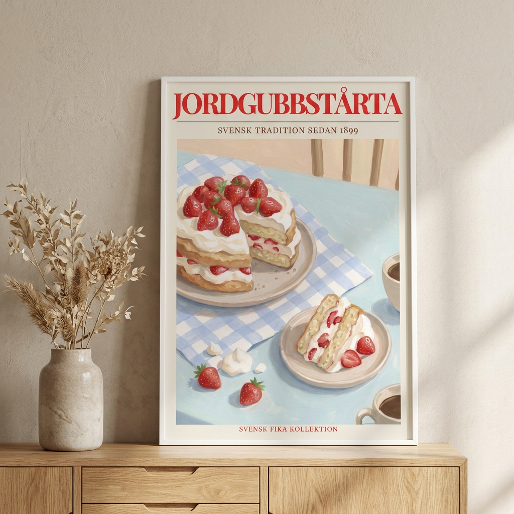 Jordgubbst Rta Poster framed in an interior