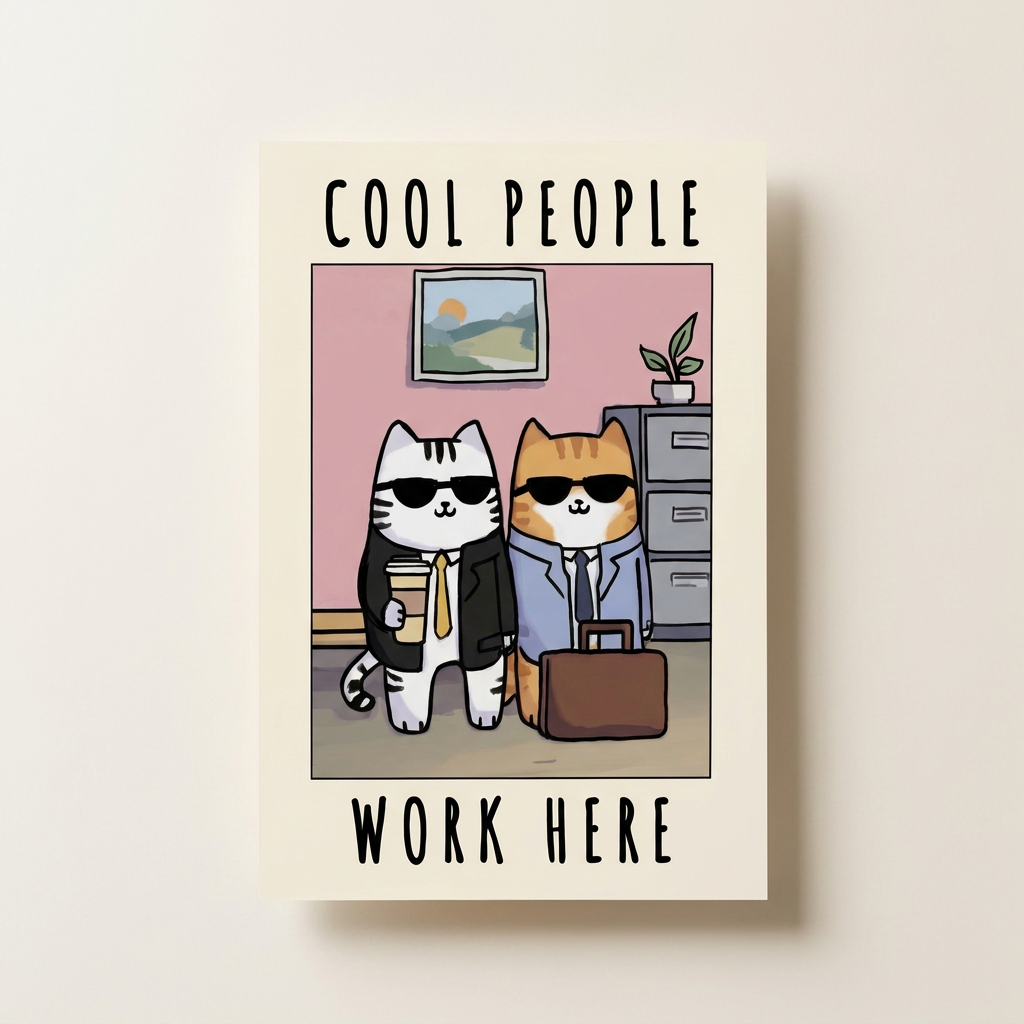 Office Cool Cats Poster shown cleanly on a wall