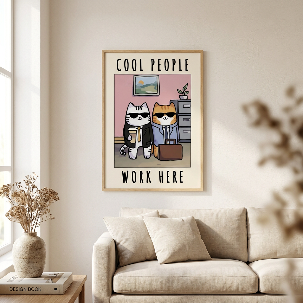 Office Cool Cats Poster framed in an interior