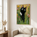 Garden Cat White Flower Poster shown cleanly on a wall