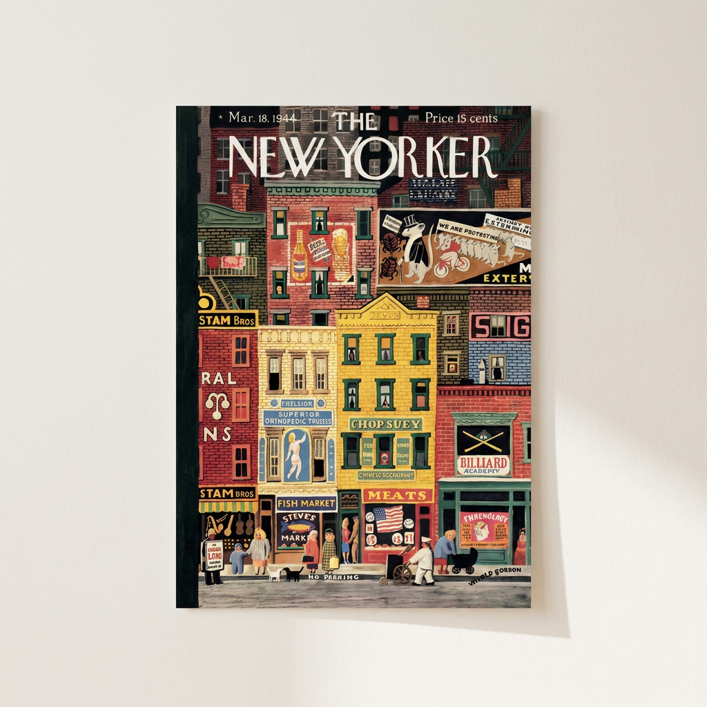Yorker City Blocks 1944 Poster shown cleanly on a wall