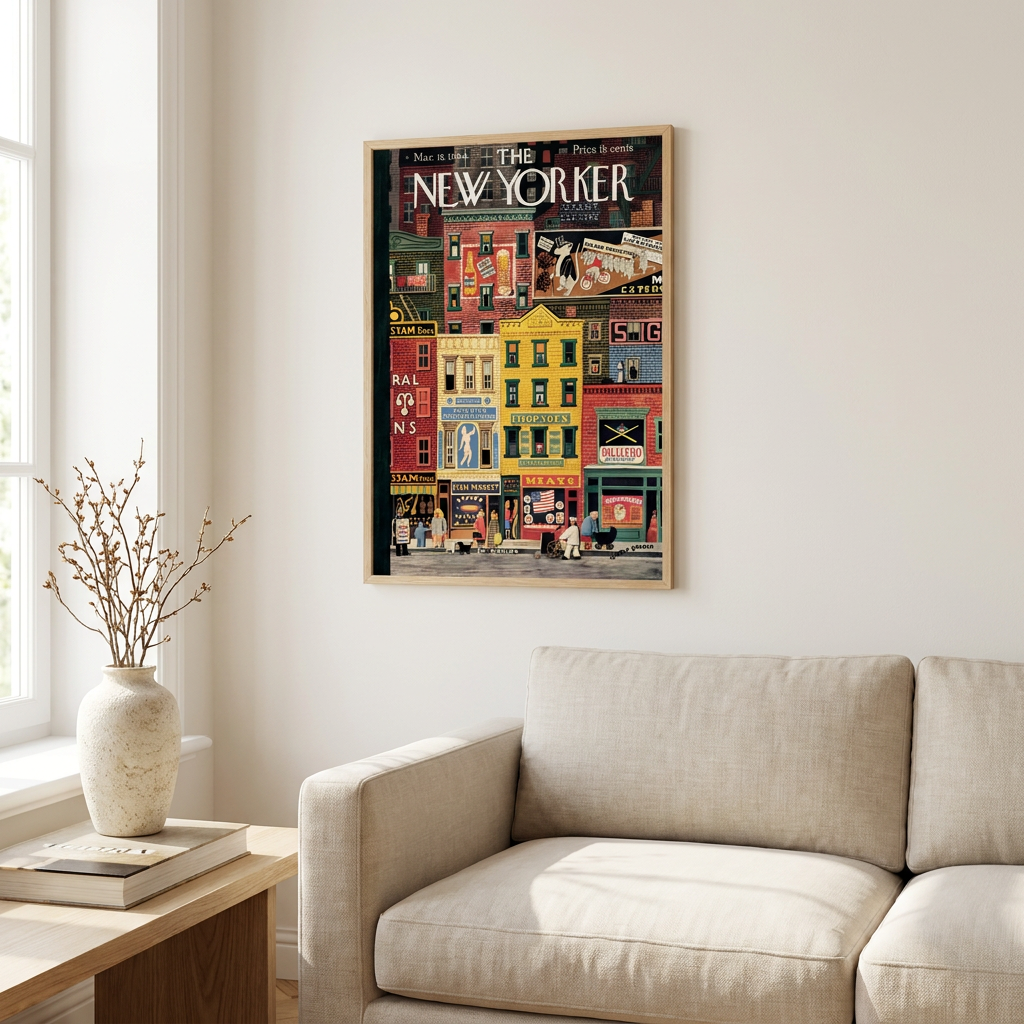 Yorker City Blocks 1944 Poster framed in an interior