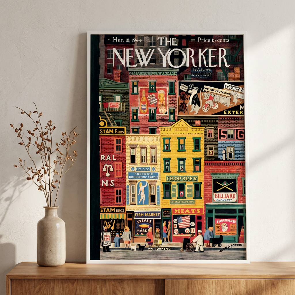 Yorker City Blocks 1944 Poster framed in an interior