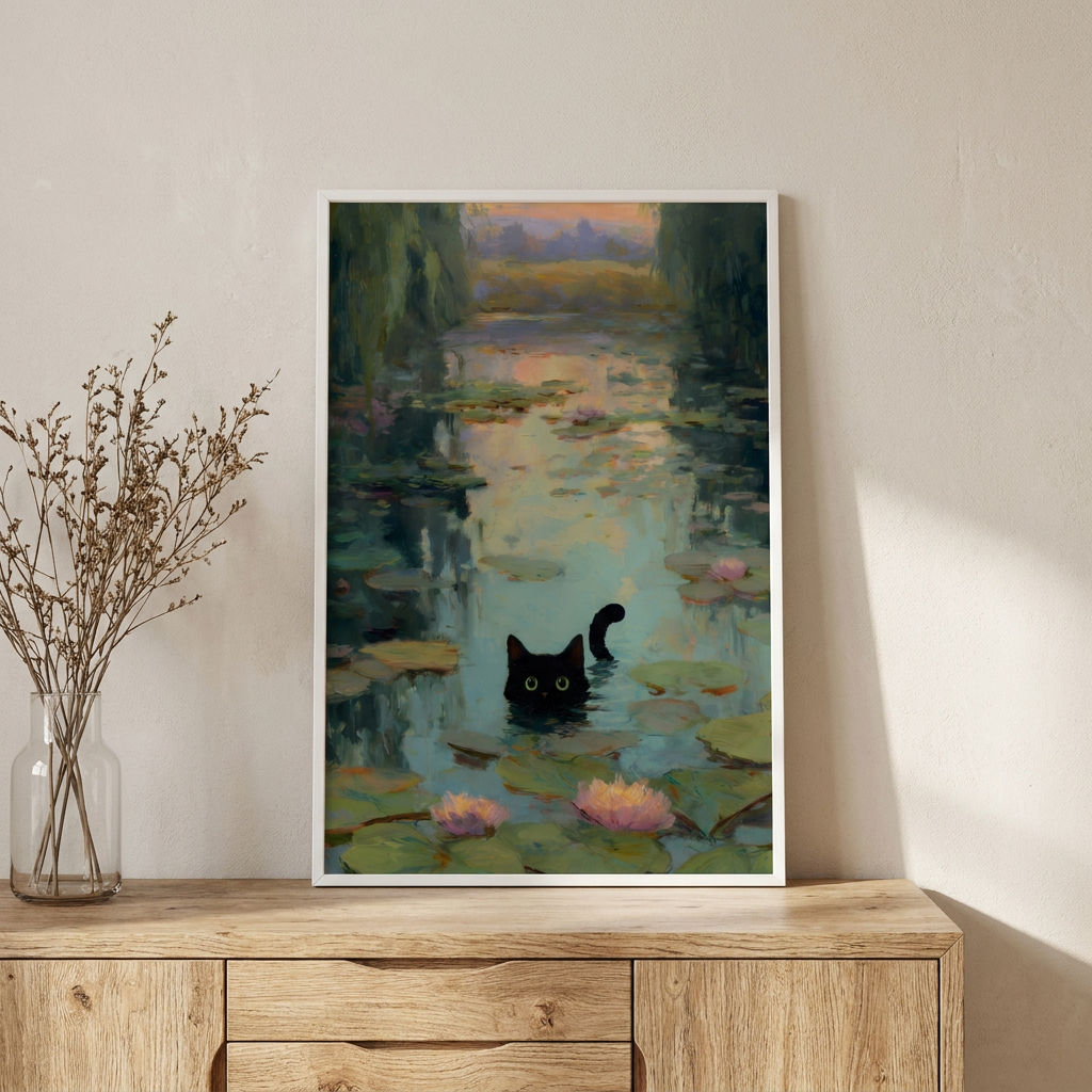 Midnight Reflections Poster framed in an interior