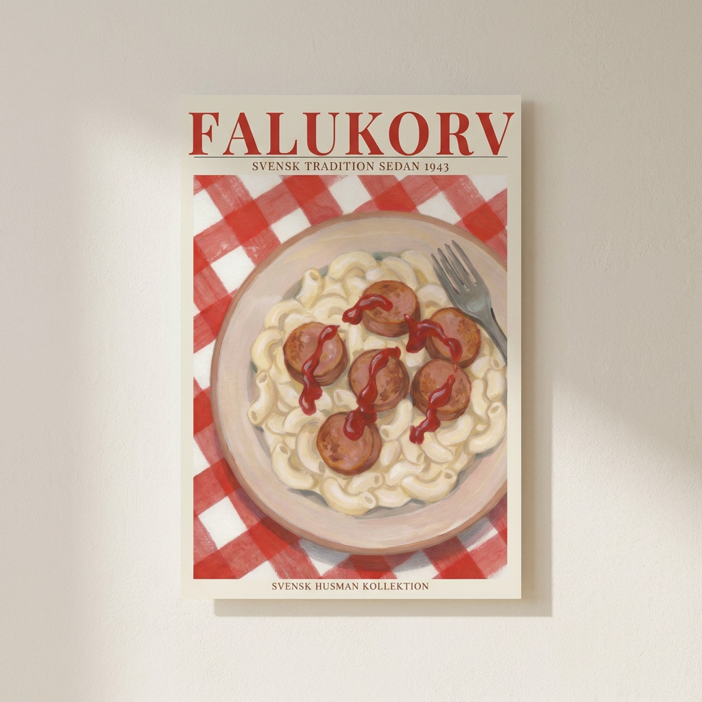 Falukorv Poster shown cleanly on a wall
