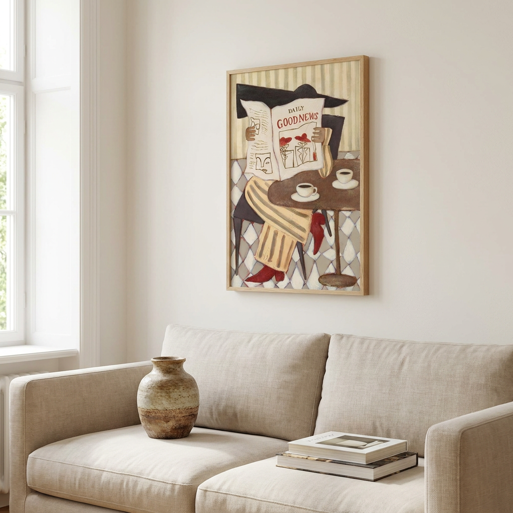 Good News Caf Poster framed in an interior