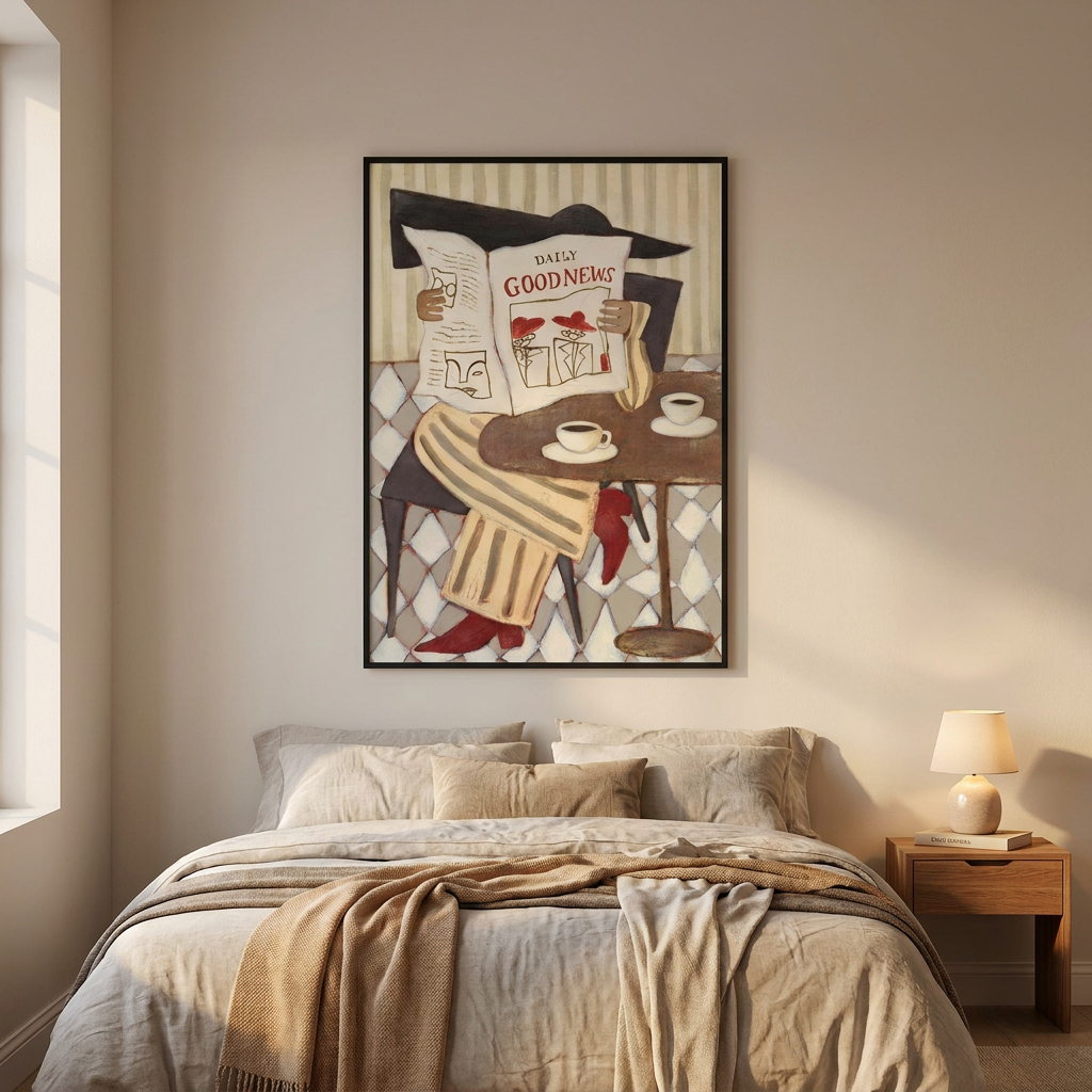 Good News Caf Poster framed in an interior