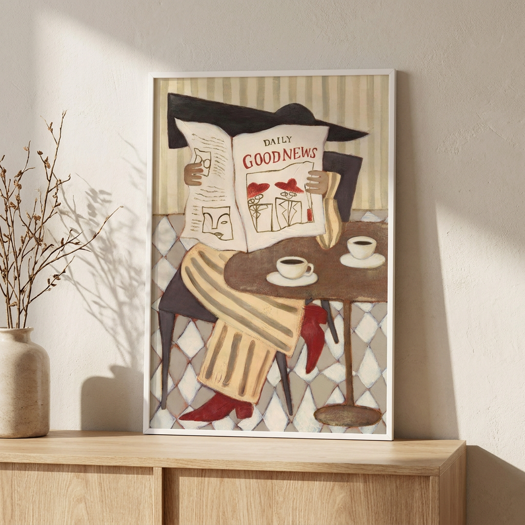 Good News Caf Poster framed in an interior