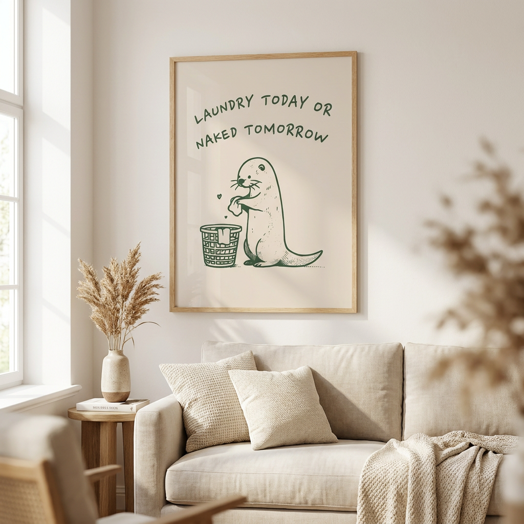 Laundry Today Or Naked Tomorrow Poster framed in an interior
