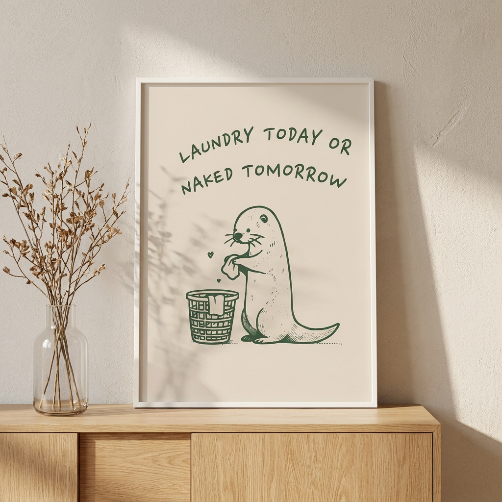 Laundry Today Or Naked Tomorrow Poster framed in an interior
