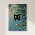 Waterlily Cat Poster shown cleanly on a wall